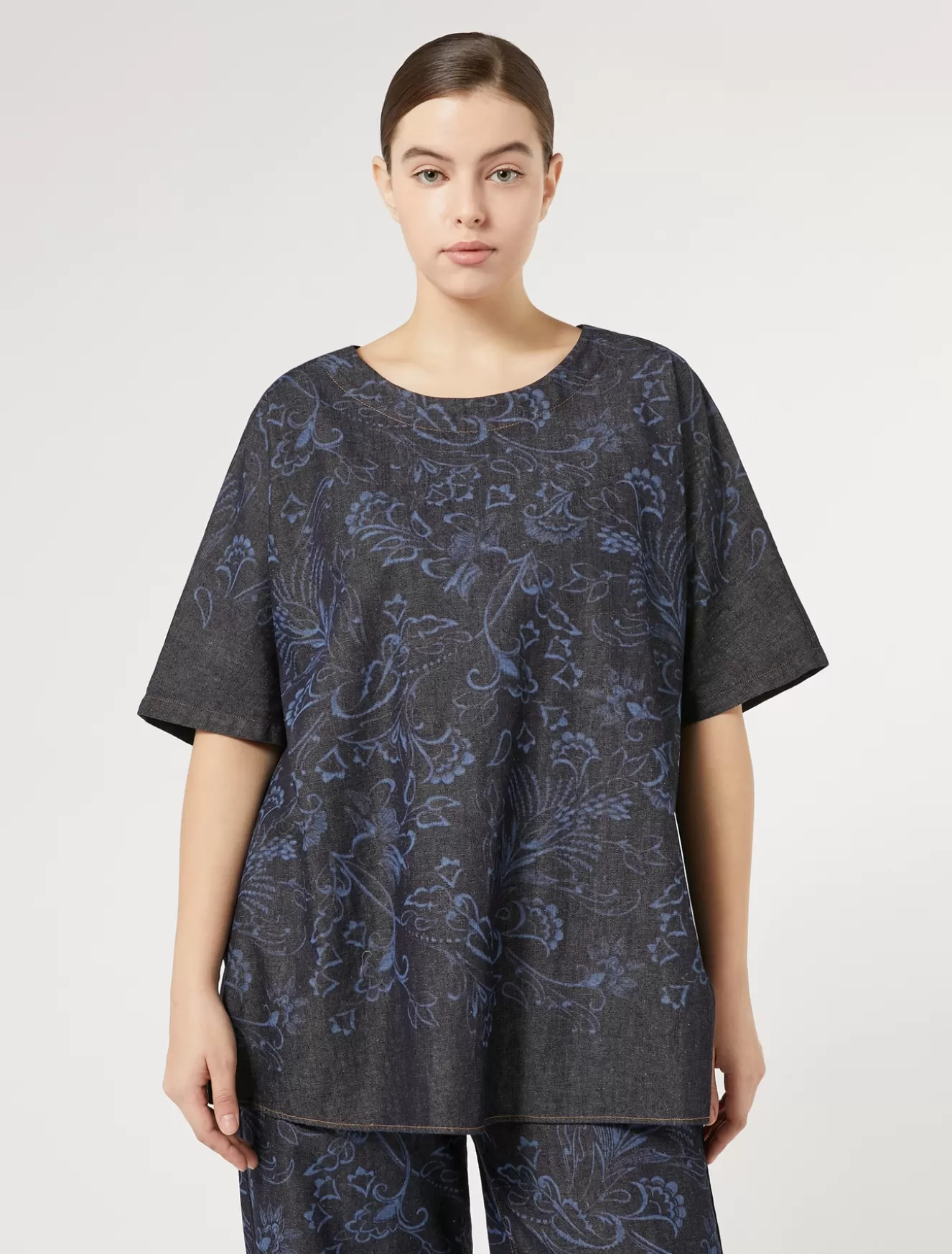 Blusen | Blusen<Marina Rinaldi Bluse aus Lasercut-Denim BLAU