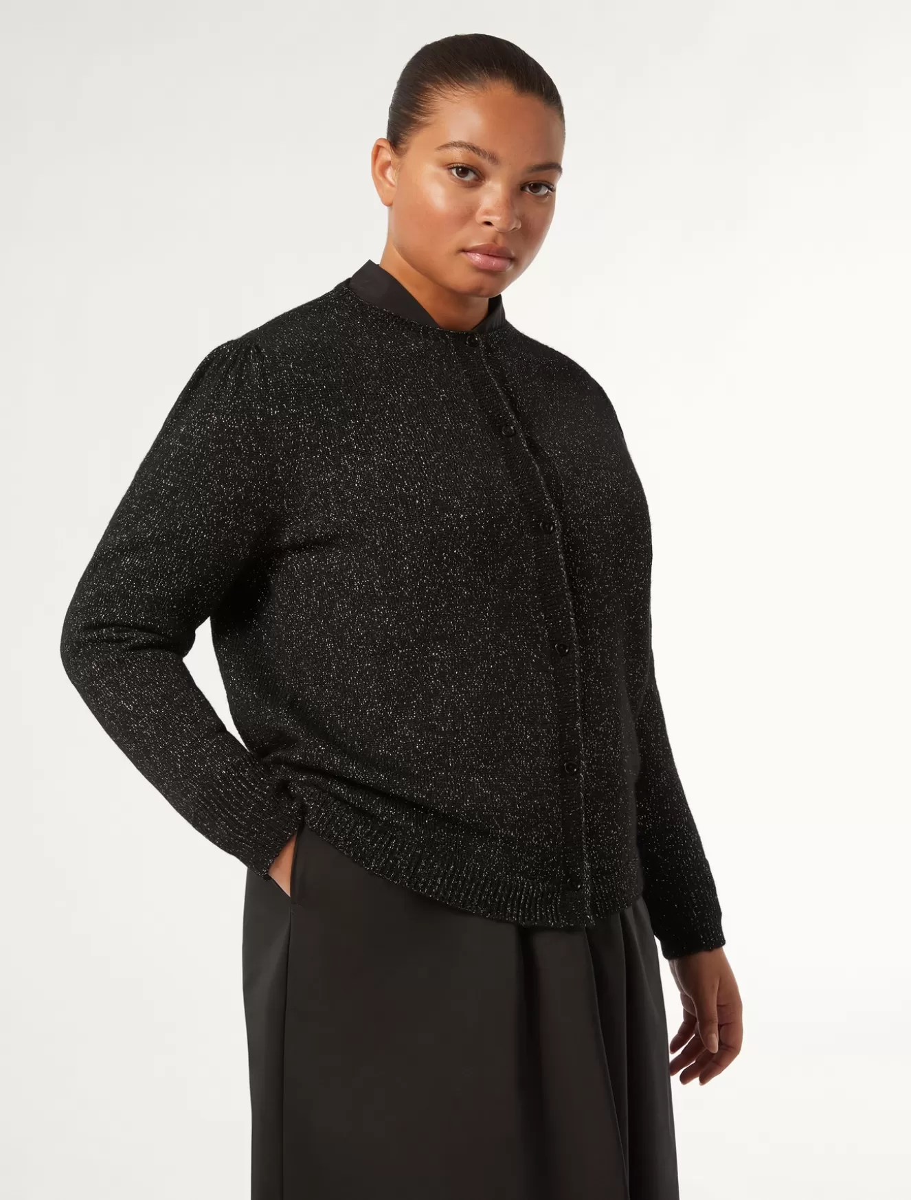 Pullover Und Strickwaren | Pullover Und Strickwaren<Marina Rinaldi Cardigan aus Wollmischung und Lurex SCHWARZ