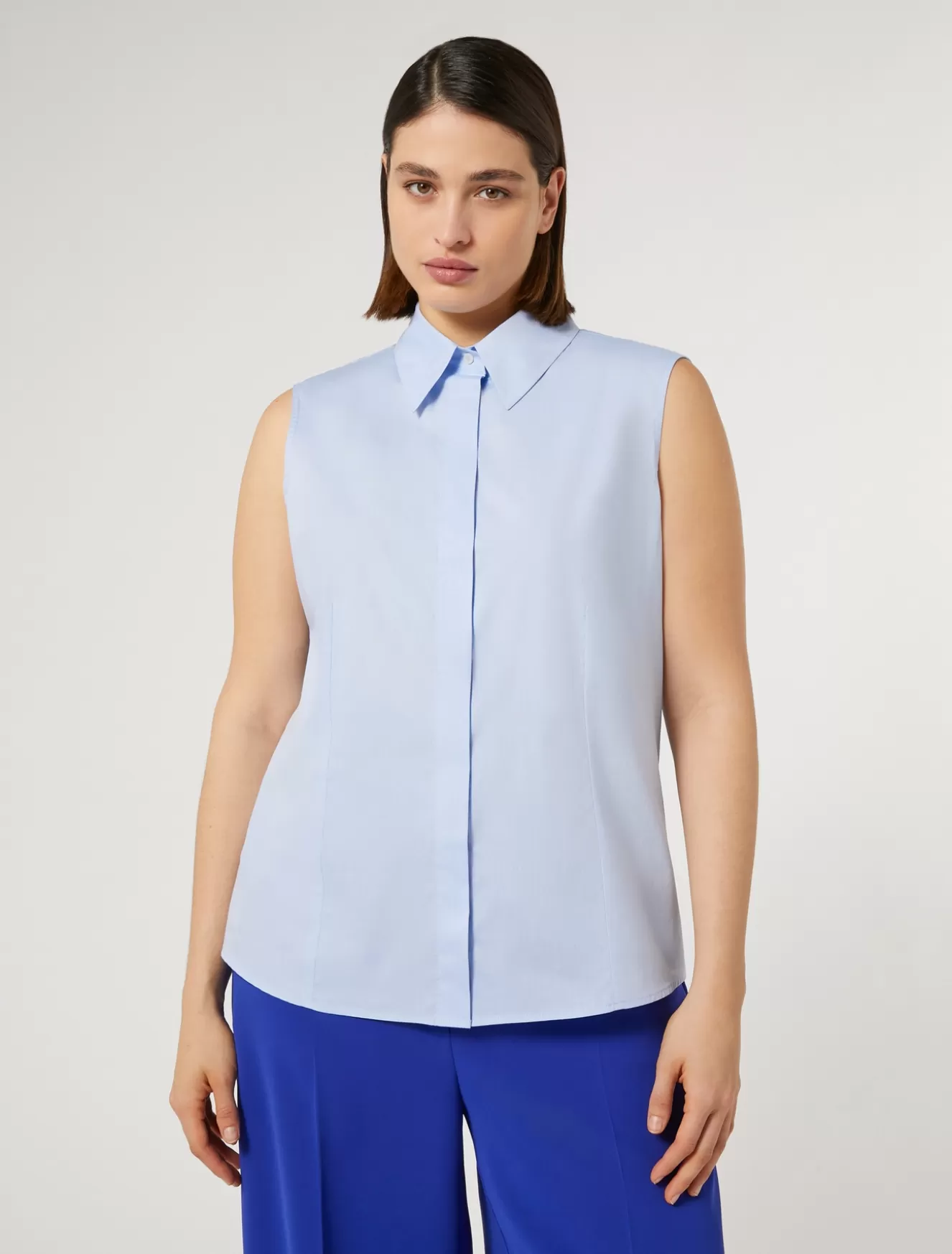 Blusen | Blusen<Marina Rinaldi Garngefärbte Hemdbluse aus Popeline HIMMELBLAU