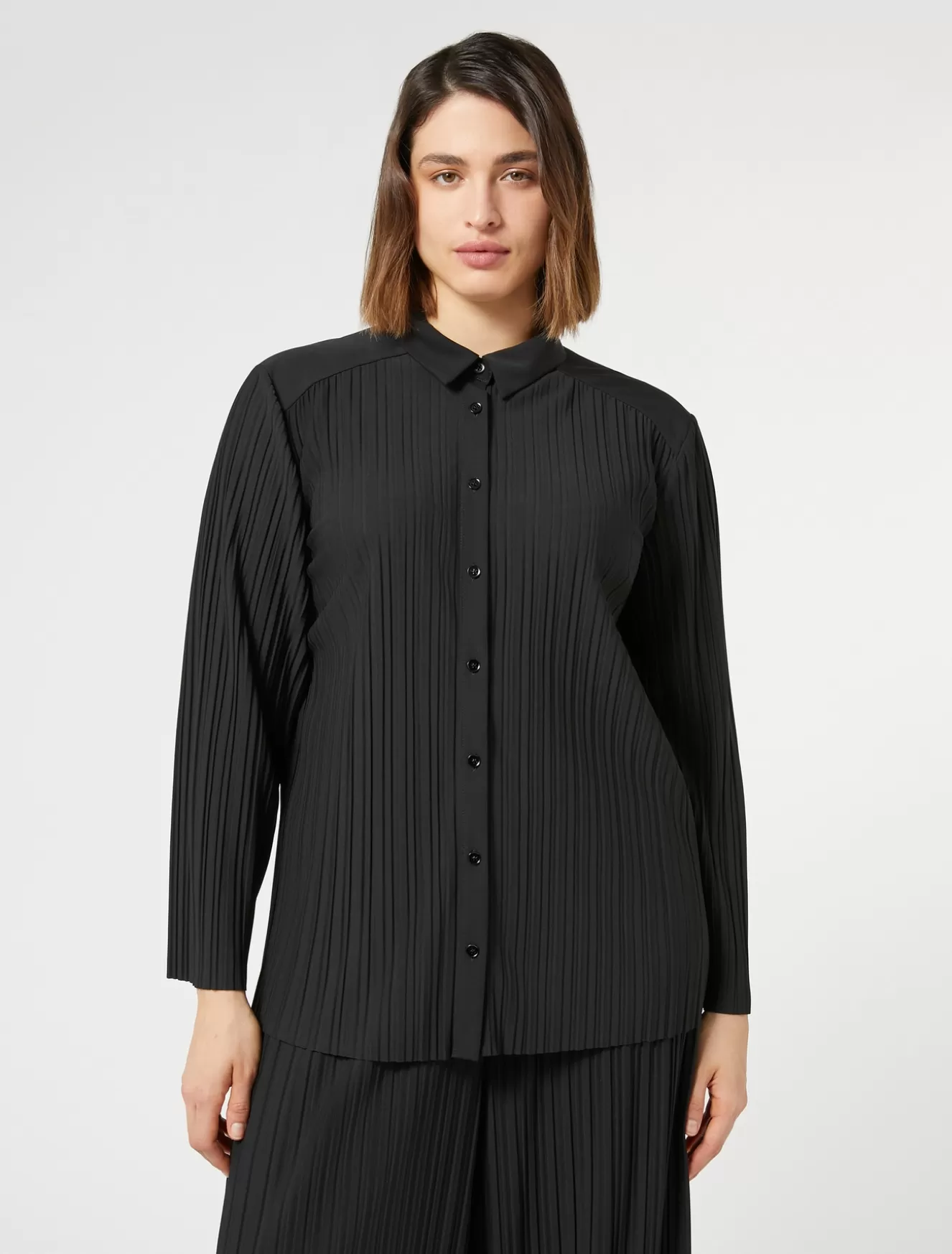 Tops & T-shirts<Marina Rinaldi Hemdbluse aus Plissee-Jersey SCHWARZ
