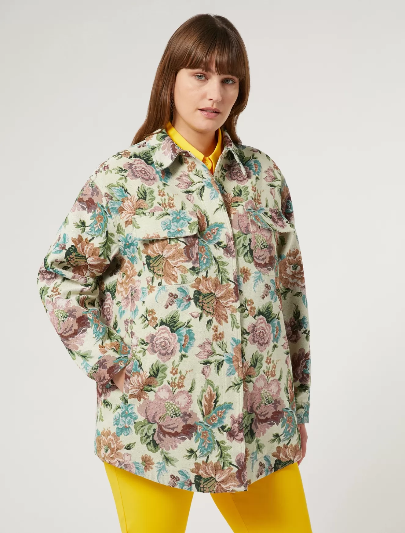 Blusen | Blusen<Marina Rinaldi Jacke aus Jacquard mit Blumenmuster ZARTGELB