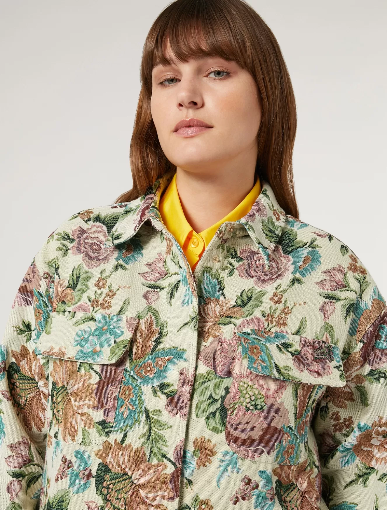 Blusen | Blusen<Marina Rinaldi Jacke aus Jacquard mit Blumenmuster ZARTGELB