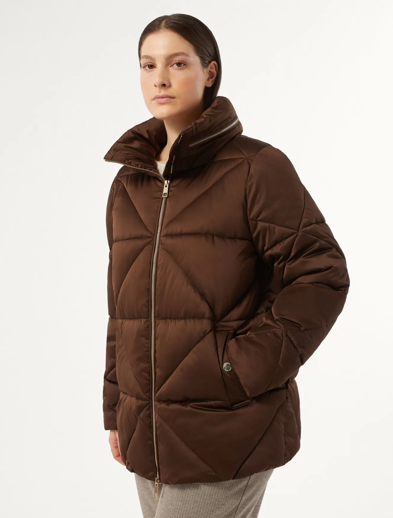 Daunenjacken | Daunenjacken<Marina Rinaldi Kurze Daunenjacke aus wasserabweisendem Satin SCHOKOLADE