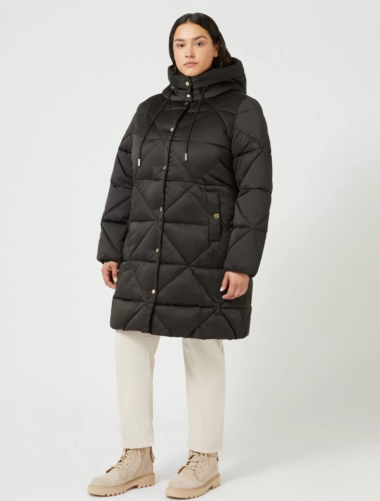 Daunenjacken | Daunenjacken<Marina Rinaldi Lange Daunenjacke aus wasserabweisendem Satin SCHWARZ