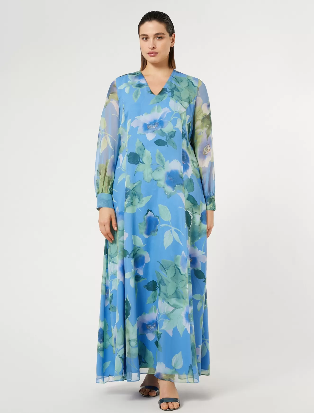 Kleider | Kleider<Marina Rinaldi Langes Kleid aus Seiden-Georgette AZURBLAU