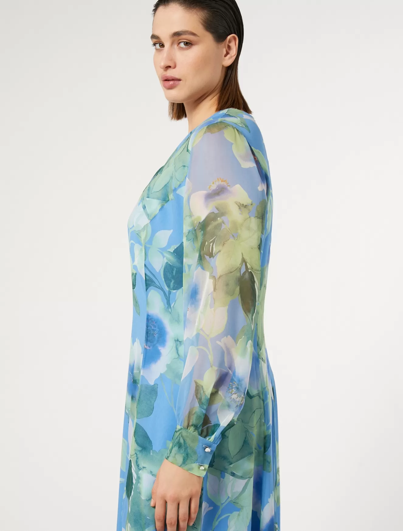 Kleider | Kleider<Marina Rinaldi Langes Kleid aus Seiden-Georgette AZURBLAU