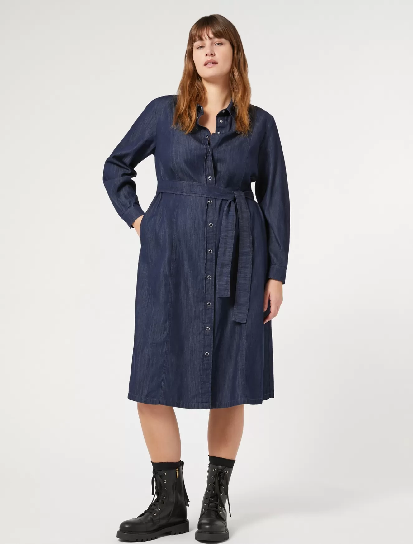 Kleider | Kleider<Marina Rinaldi Leichtes Hemdblusenkleid aus Denim NACHTBLAU