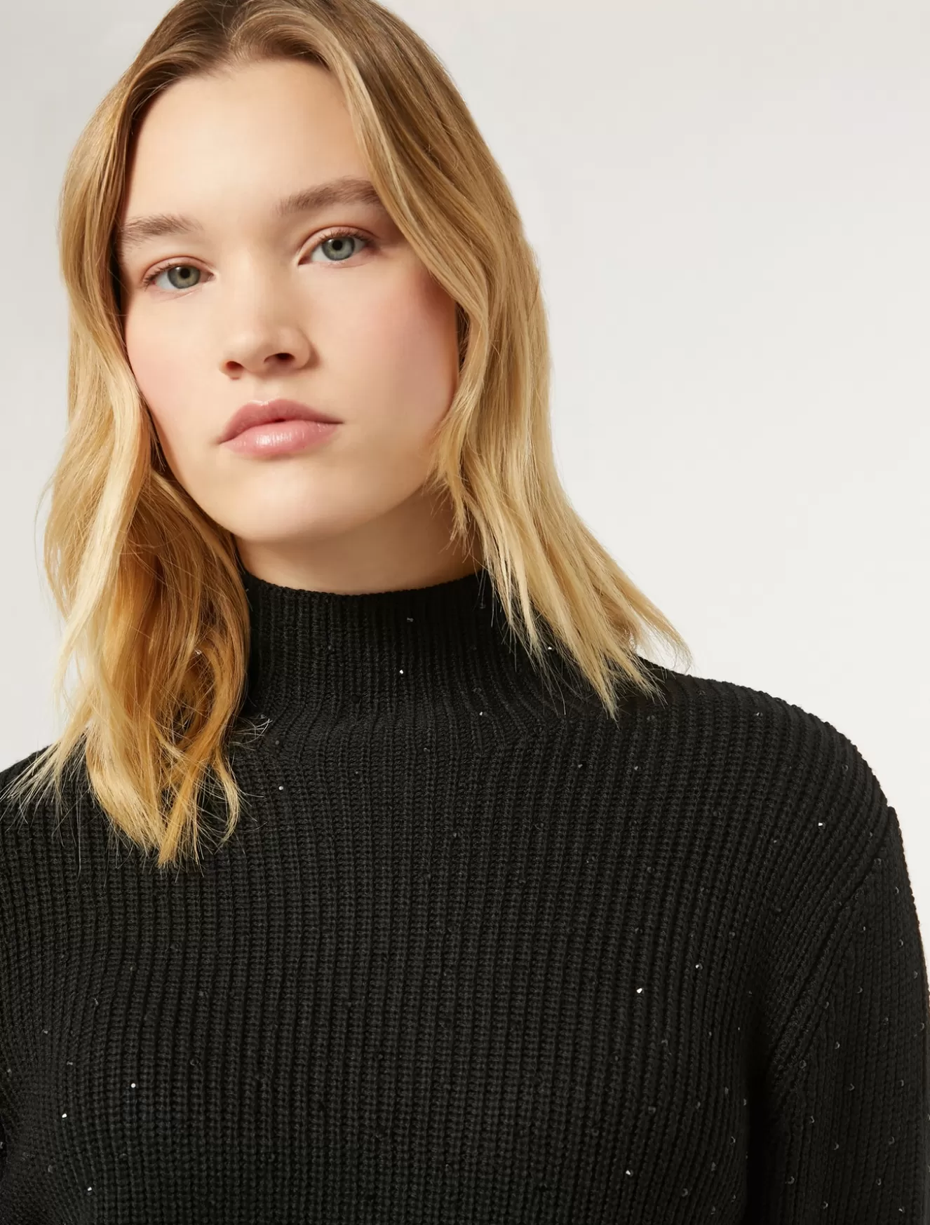 Pullover Und Strickwaren | Pullover Und Strickwaren<Marina Rinaldi Pullover aus Wollmischung mit Strass SCHWARZ