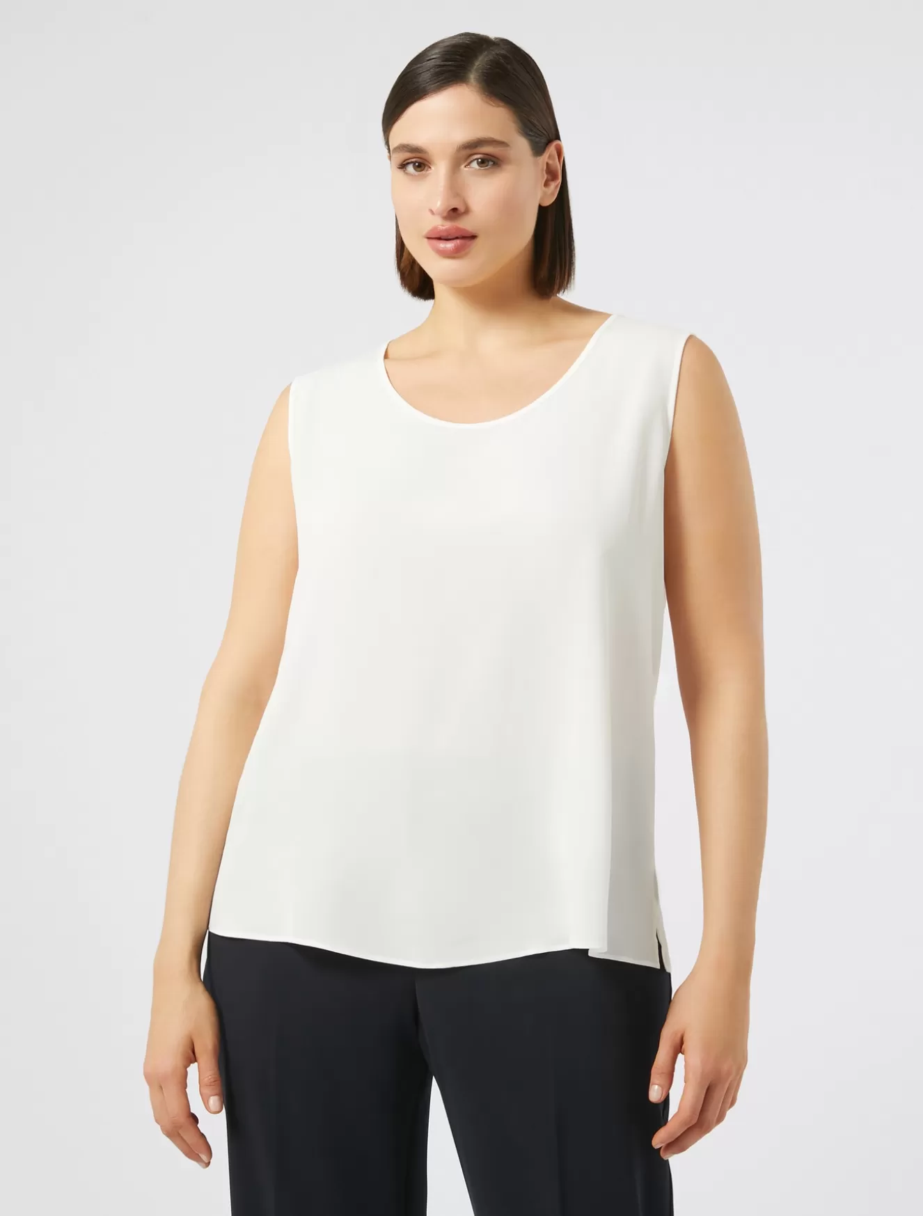 Blusen | Blusen<Marina Rinaldi Top aus Crêpe de Chine-Seidengemisch WEISS