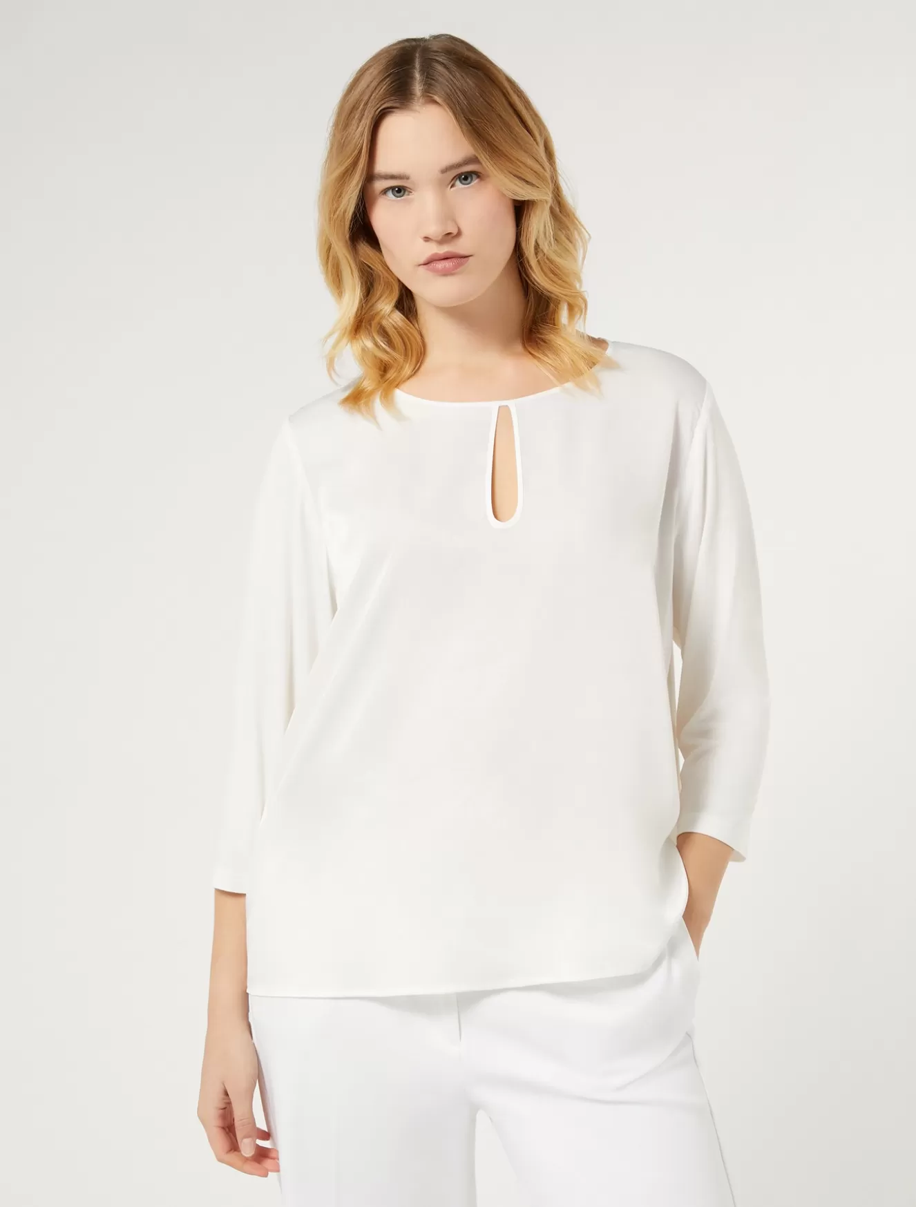 Tops & T-shirts | Tops & T-shirts<Marina Rinaldi T-Shirt aus Viskosejersey und Satin WEISS